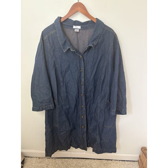 Ellos Womens Size 34W Chambray Tunic Shirt Dress Button Front Pockets 3/4 Sleeve - Picture 1 of 7